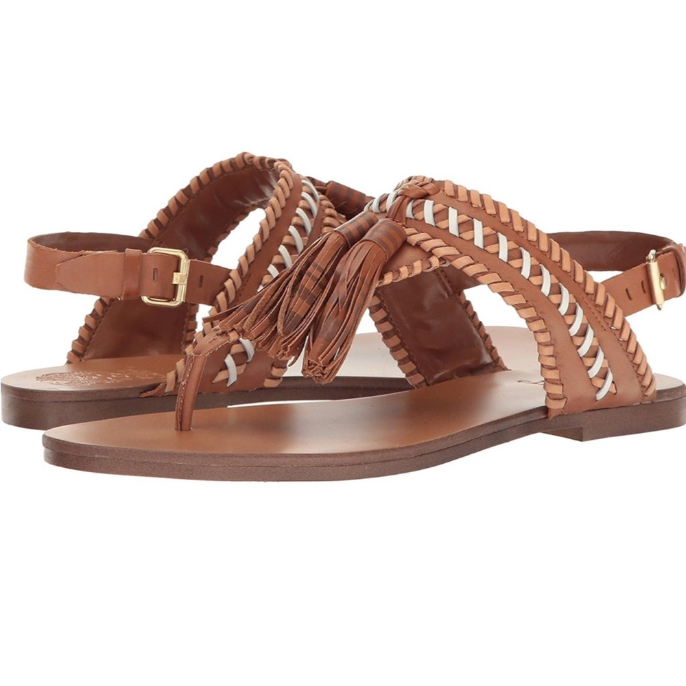 Vince Camuto Women's Rebeka Flat Sandal Whiskey Bar with tassels size 8m